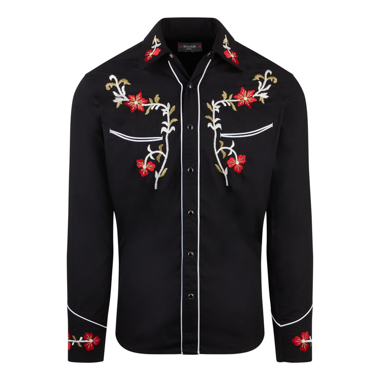 Men's Red Star Rodeo Cowboy Rockabilly Line Dancing Western Embroidered Shirt