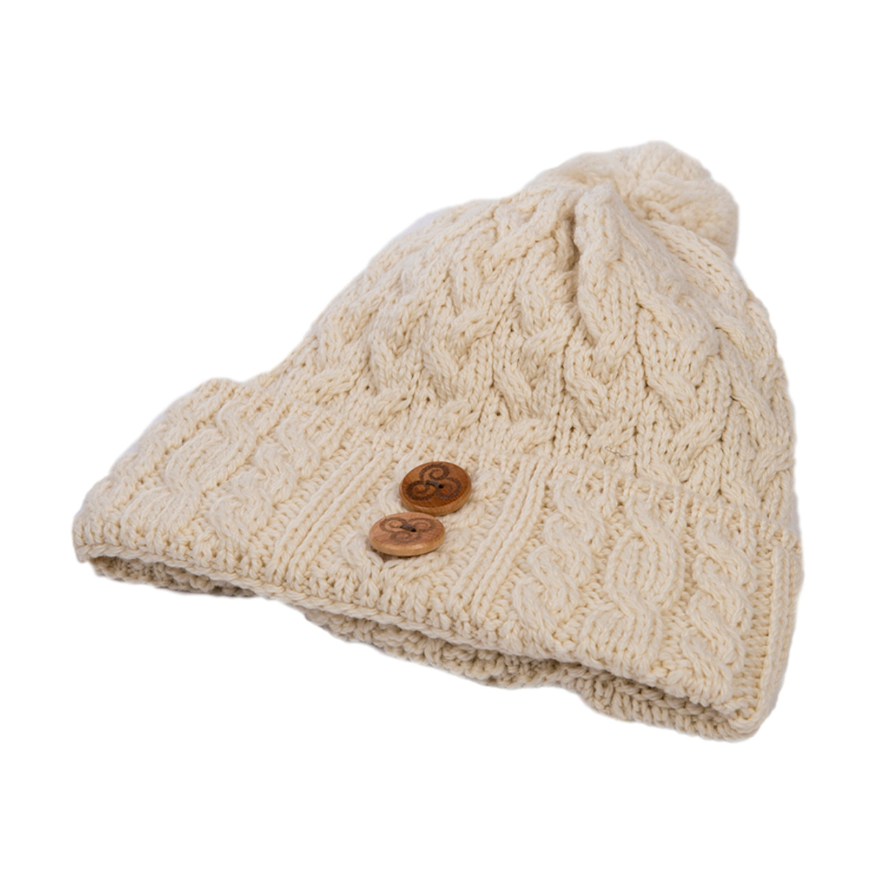 Aran Woollen Mills Cream Cable Knitted Bobble Hat