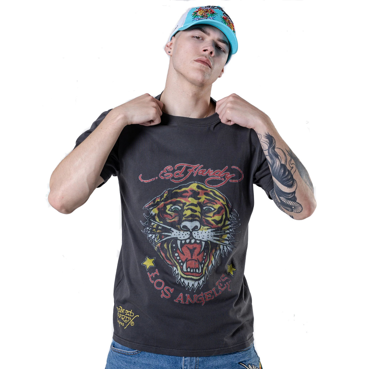 Black Tiger print T-shirt In Retro Faded Print | Ed Hardy | Retro