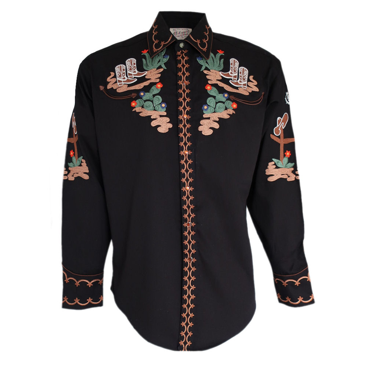 Rockmount Mens Cactus & Boots Embroidered Cowboy Shirt - Retro Star