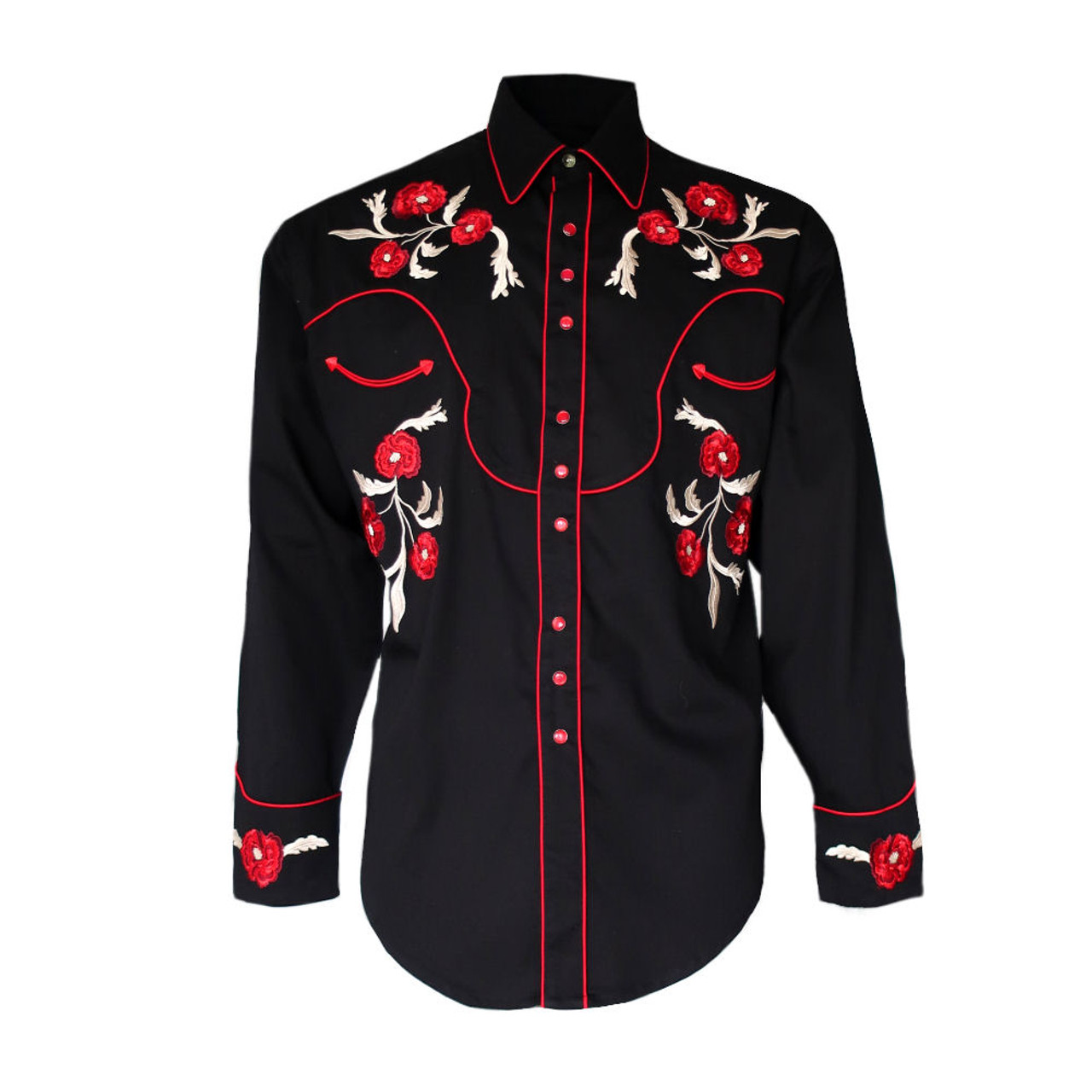 Rockmount Mens Vintage Flower Embroidered Cowboy Shirt - Retro Star