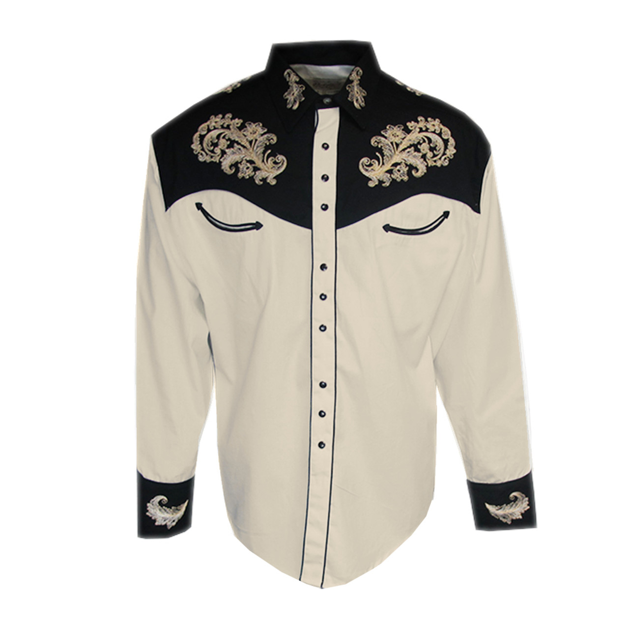 Rockmount Mens 2-Tone Floral Embroidered Cowboy Shirt - Retro Star