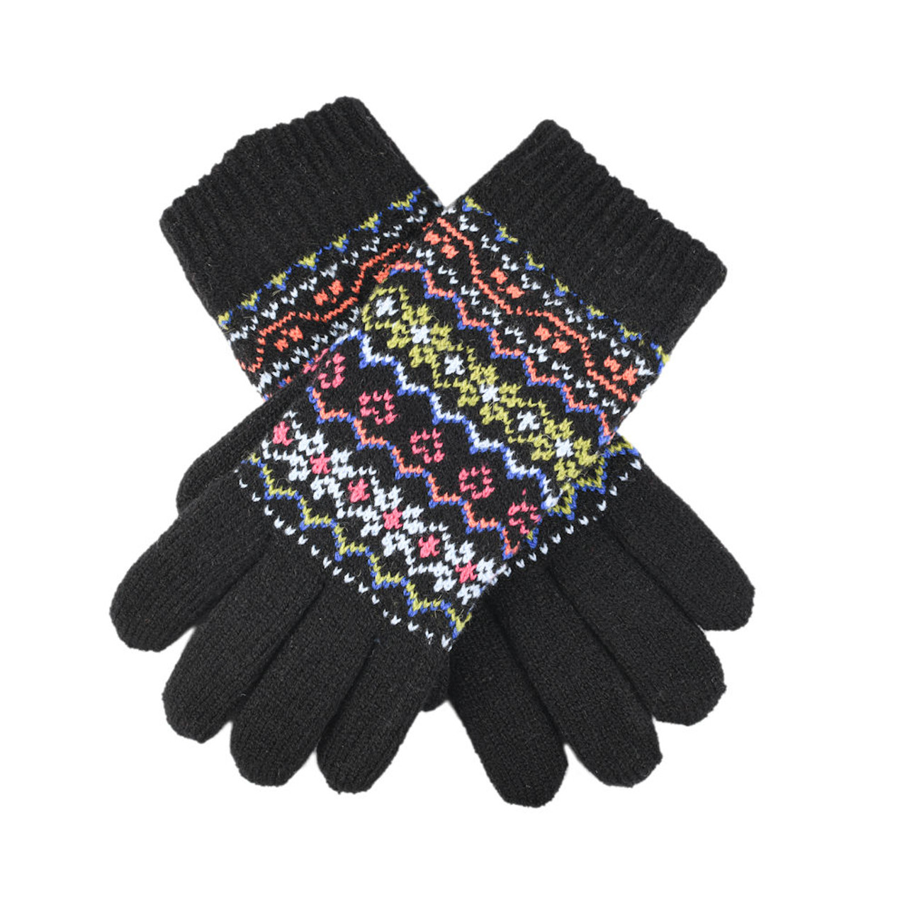 Dents Women's Black Fair Isle Knitted Gloves