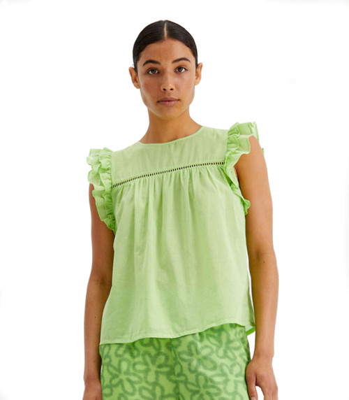 Compañía Fantástica Women's Sleeveless Cotton Ruffle Green Top