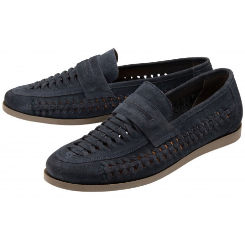 Frank Wright Mens Navy Suede Woven Design Slip On Loafers