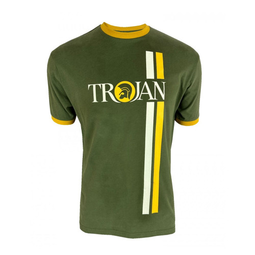 Trojan T-Shirt Men's Twin Stripe Retro Logo Army Green