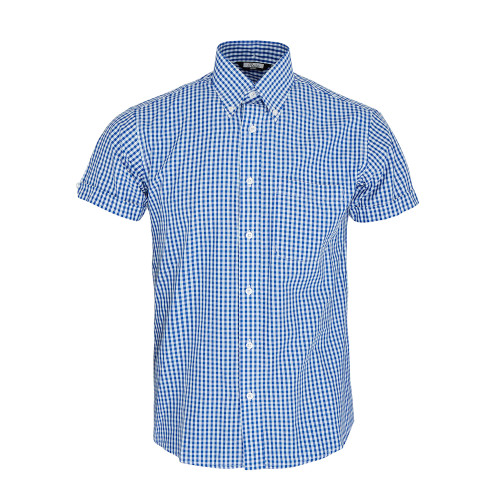 Relco Mens Gingham Short Sleeve Blue Classic Mod Button Down Shirt