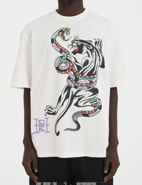 Ed Hardy Men's Snake And Panther Battle T-shirt In White