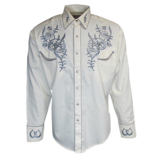 Rockmount Mens Horseshoe Floral Embroidered Cowboy Shirt