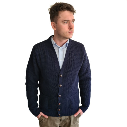 Viper London Mens Navy Waffle Retro Cardigan With Football Buttons