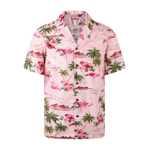 Robert J. Clancey Mens Authentic Pink Hawaiian Flamingo Shirt