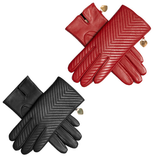 Dents Gloves Women's Zara Quilted Chevron Leather Touchscreen Gloves