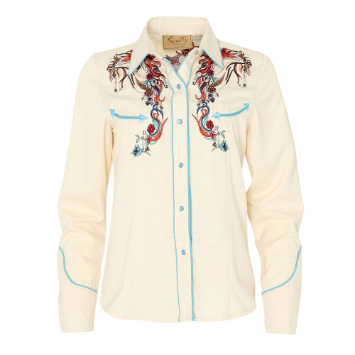 Scully Womens Colorful Horse Embroidered Western Shirt