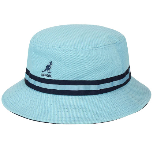 Mens Kangol 100% Cotton Retro Stripe Light Blue Lahinch Bucket Hat