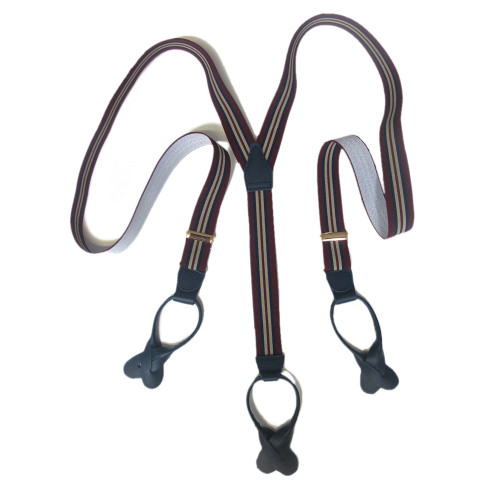 Albert Thurston Button Braces Wine Mod Stripe with Navy Leather/Brass Fittings