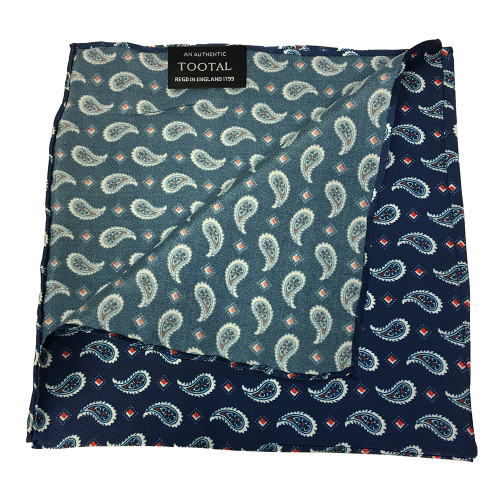 Tootal Mens 60s 100% Silk Pocket Square Paisley Navy
