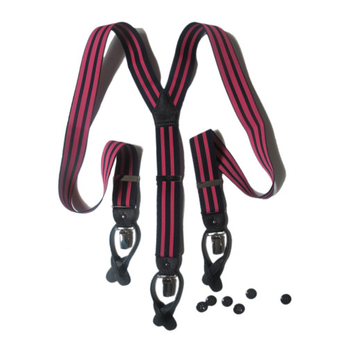 Albert Thurston 2 in 1 Braces Navy/Pink with Black Leather/Nickel Fittings