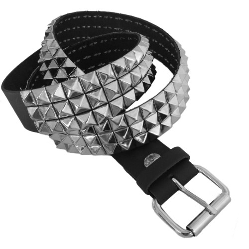 Bullet 69 3 Row Small Pyramid Stud Black Leather Rocker Biker Belt Sizes S - XL