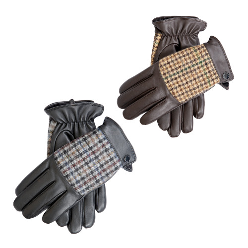 Dents Men's Gloves Devon Leather Sheepskin Faux Fur Tweed Gloves