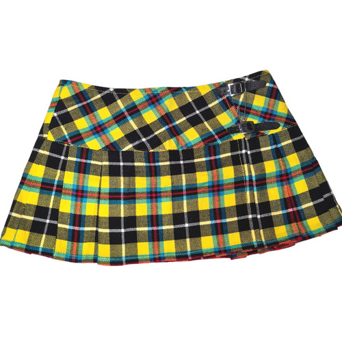 Viper London 13" Yellow/Blue Tartan Micro Mini Kilt Skirt With Leather Straps