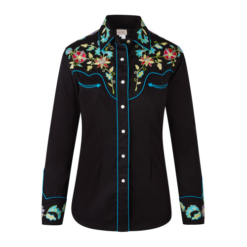 Rockmount Womens Mens Black Vintage Floral Western Shirt