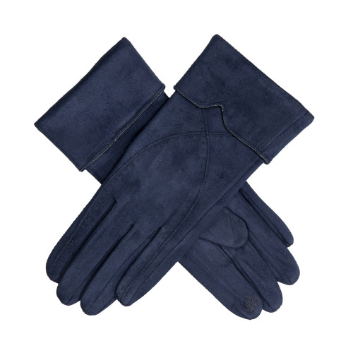 Dents Women's Navy Touchscreen Faux Suede Fold Over Cuff Gloves