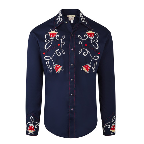 Rockmount Mens Navy Western Tulip Embroidered Cowboy Shirt