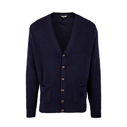 Relco Mens Waffle Knit Retro 60s Navy Button Cardigan