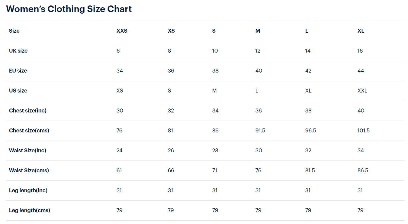 fila size guide womens