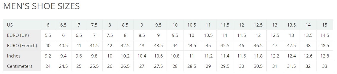 mephisto size chart