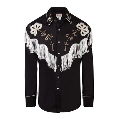 Rockmount Mens Black Fringe Vintage Western Cowboy Shirt - Retro Star