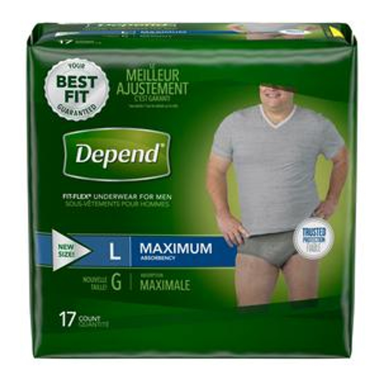 Depend Men's Fit-flex Max, Large.