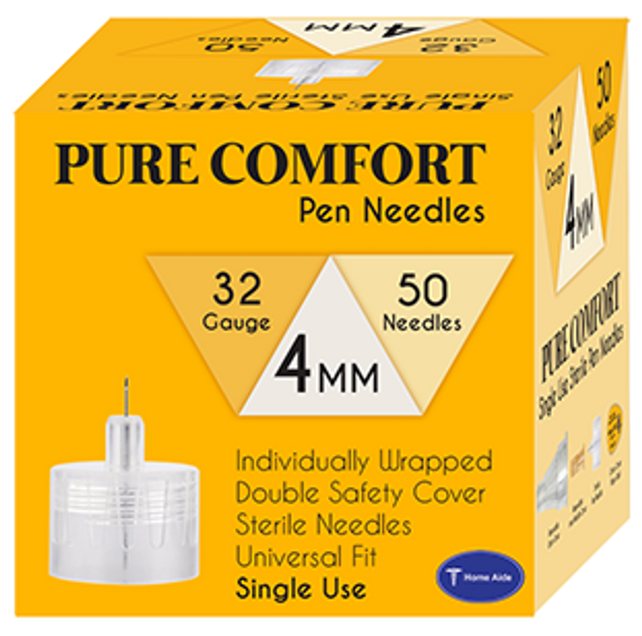 Homeaide Pure Comfort Pen Needles 32G 4mm 50ct - Diabetes Store