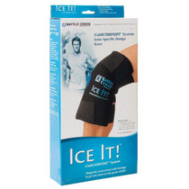 Battle Creek Ice It!® ColdComfort Knee System, 12" x 13" vvvvArticulated design surrounds your knee for maximum therapeutic benefit. Includes two E-Pack cold packs and a fabric cover with both Velcro and elastic straps.