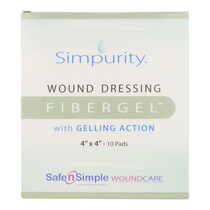 Simpurity Fibergel Pad Wound Dressing, 4" X 4"
