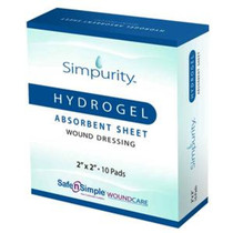 Safe n' Simple Simpurity Hydrogel Absorbent Wound Dressing Sheet, with Adhesive Border, 2" x 2"