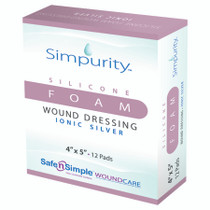 Simpurity Foam Wound Dressing Silver Silicone, 4" X 5"