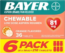 Bayer Chewable Aspirin 81mg Orange 6x 36ct (216ct Total)