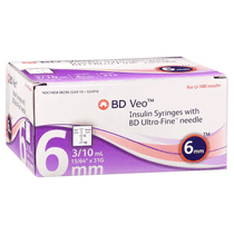 BD Veo Insulin Syringes W Ultra-Fine Needle 6mm 31g 3/10 100/Box 1/2 Unit Marking Short Dated EXP: 6/26