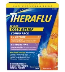 Theraflu Multi Symptom Severe Cold Relief Day + Nightime Powder Packets, Honey Lemon, 12 Ct