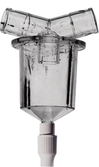 Disposable in-line water trap with twist valve, standard 22mm tubing