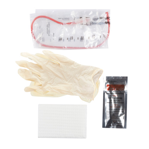 Touchless Male Red Rubber Intermittent Catheter Kit 14 Fr 1100 Ml