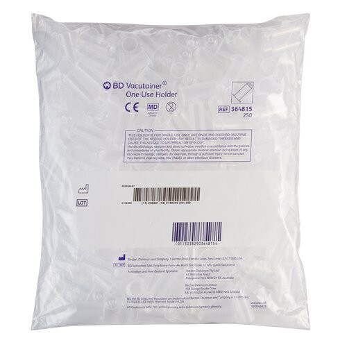 Vacutainer one-use non-stackable holder, clear, standard size