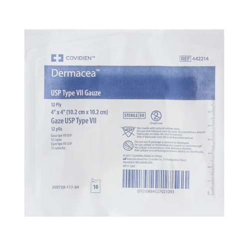 Kendall Dermacea Sterile USP Type VII Gauze Sponge, 12-Ply, 2s, 4" x 4"