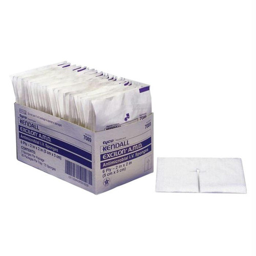 Kendall Excilon AMD Antimicrobial Drain/IV Gauze Sponge, 6-Ply, 2" x 2"