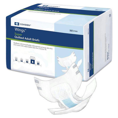 Kendall Wings Super Quilted Adult Brief, Maximum Absorbency, Medium (32" to 44" Waist), White - POSSIBLE SUBSTITUTE FOR ITEM # HU222513 Kendall Wings Super Quilted Adult Brief, Maximum Absorbency, Medium (32" to 44" Waist), White - POSSIBLE SUBSTITUTE FOR ITEM # HU222513