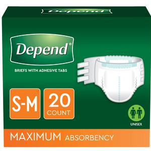 DependProtection with Tabs Incontinence Underwear, Maximum Absorbency,19" to 34" Waist, Small/Med - Replaces 6949174