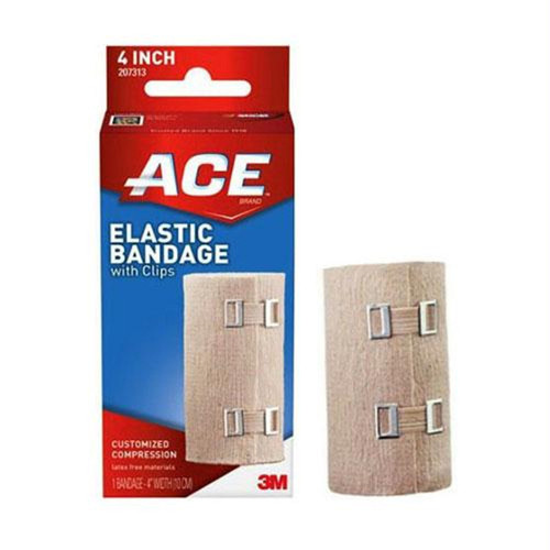 3M ACE Elastic Bandage, with Metal Clips, 4" x 5 yds Stretched (2.5 yds Unstretched)