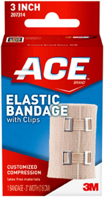 3M ACE Elastic Bandage, with Metal Clips, 3" x 1.8 yds Unstretched, Tan