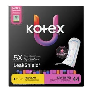 Kotex Ultra Thin Pads, Regular Absorbency, 44 ct - REPLACES 6903904